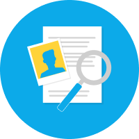 Magnifying glass over a document and photo icon, representing analysis or evaluation.