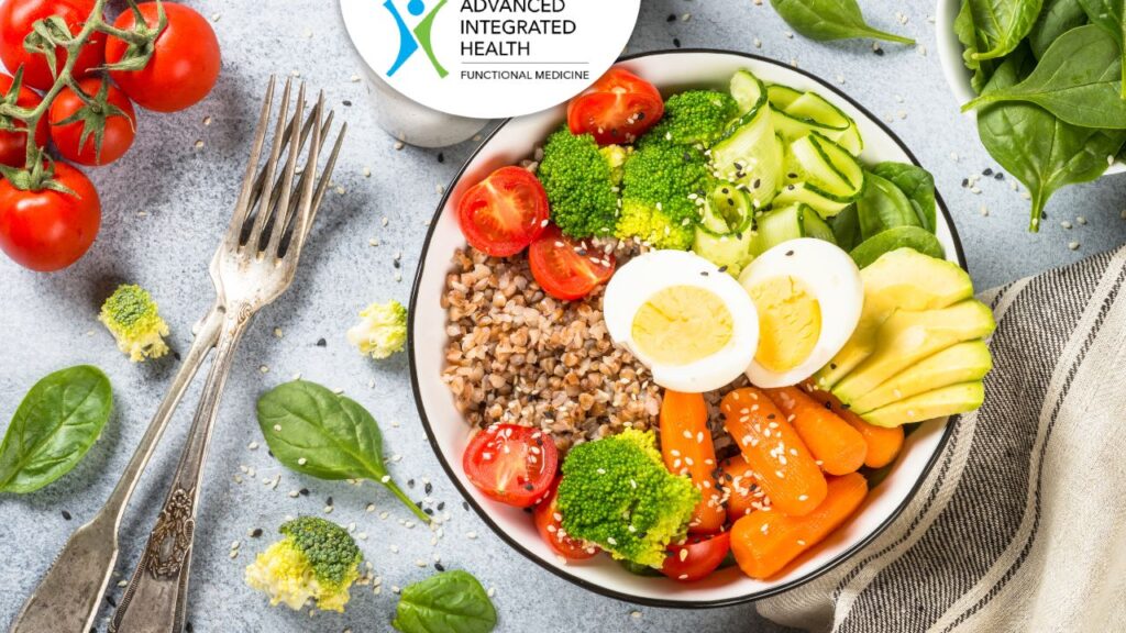 Healthy food bowl for natural anxiety and depression solutions at Advanced Integrated Health